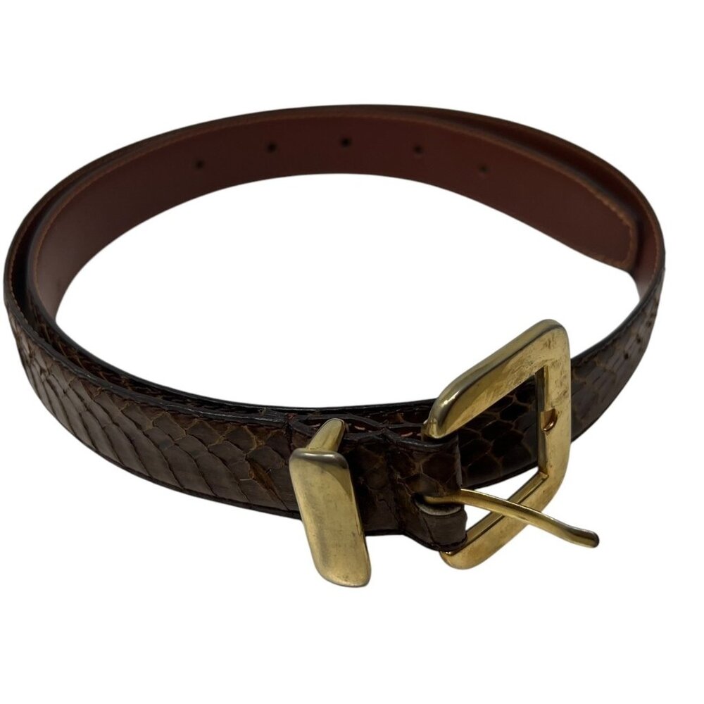 Jana Genuine Snakeskin Belt Women’s L Brown Leather Brass Buckle Exotic Embossed